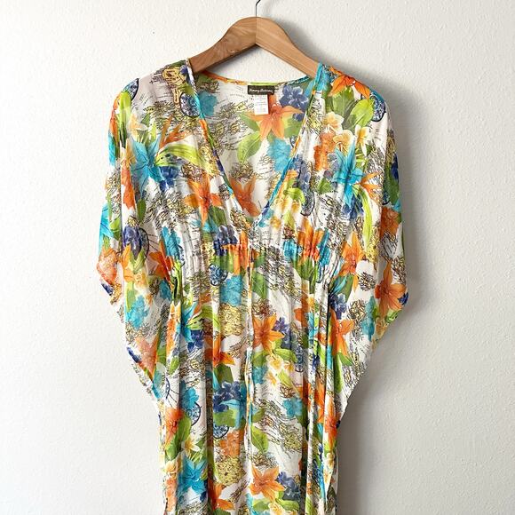 Tommy Bahama World Map Cartography Semi-sheer Kaftan Swim Cover Up Women's Large - Picture 5 of 12
